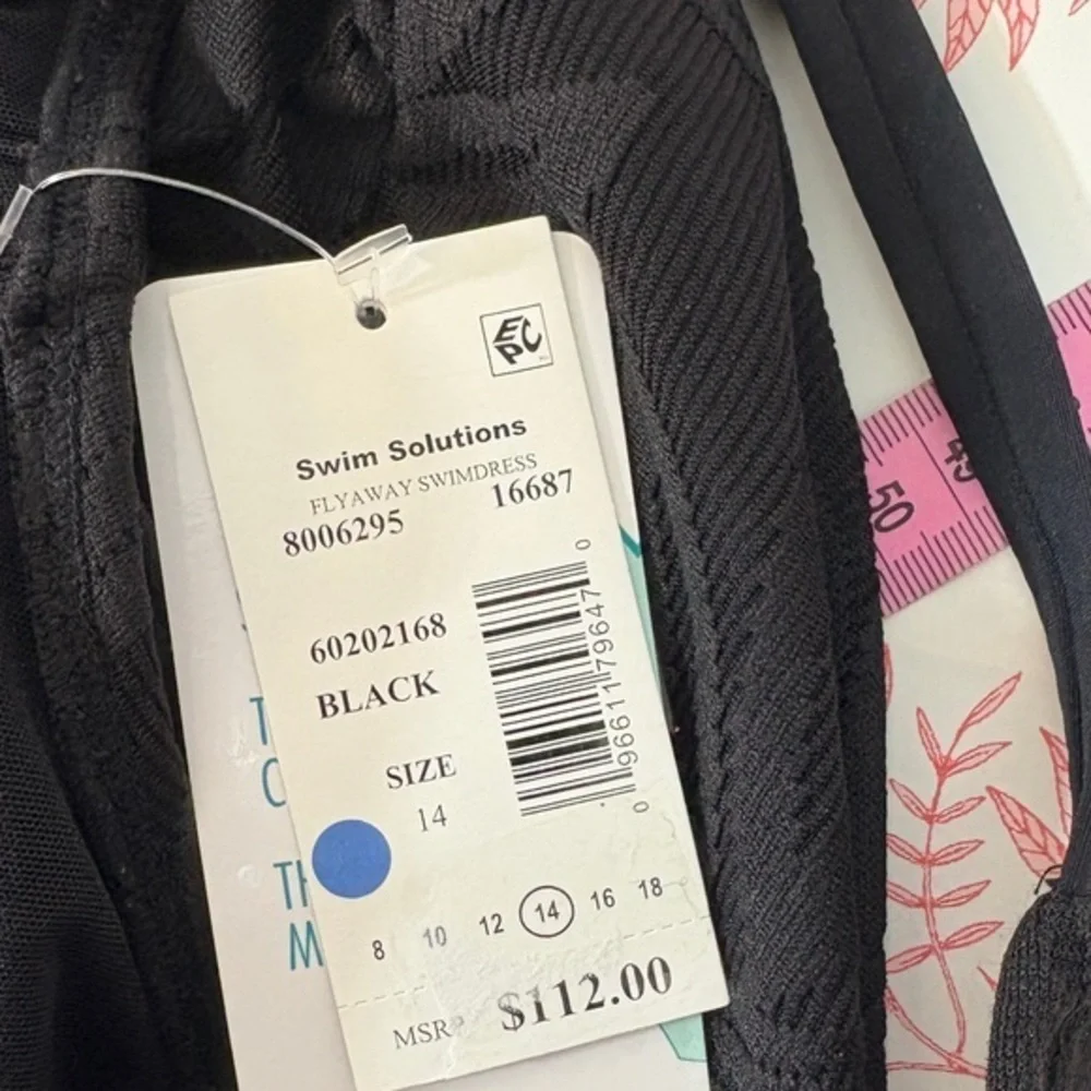 Swim Solutions NWT Black V-Neck Flyaway Women's Tummy-Control Swim swimsuit 14 L - Picture 3 of 13